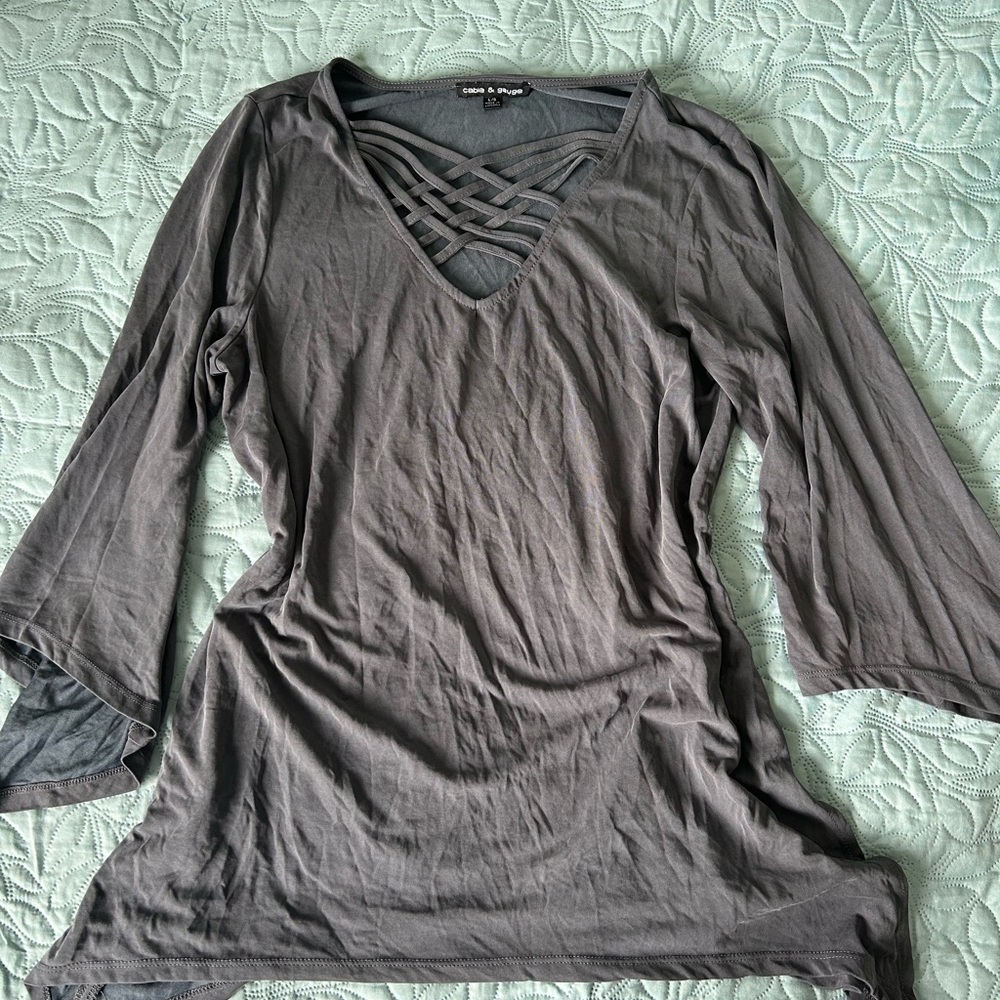 Cable & Gauge Gray Asymmetrical 3/4 Sleeve Tunic